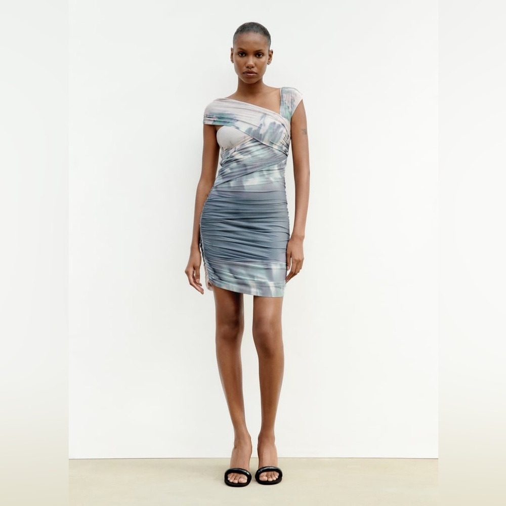 Zara Asymmetrical Printed Tulle Dress - Picture 2 of 13
